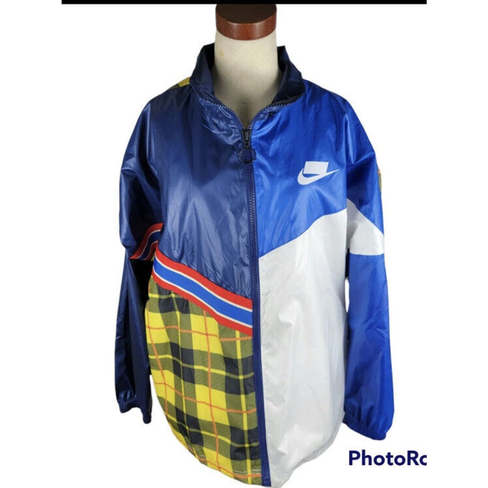 New Nike Women Serena NSW Pattern Yellow Plaid Jacket Size M Retro